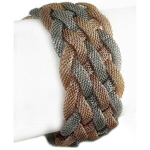 Bracelet Magnetic Silver Gold Braided Woven Mesh 7.75"L Two Tone Alloy